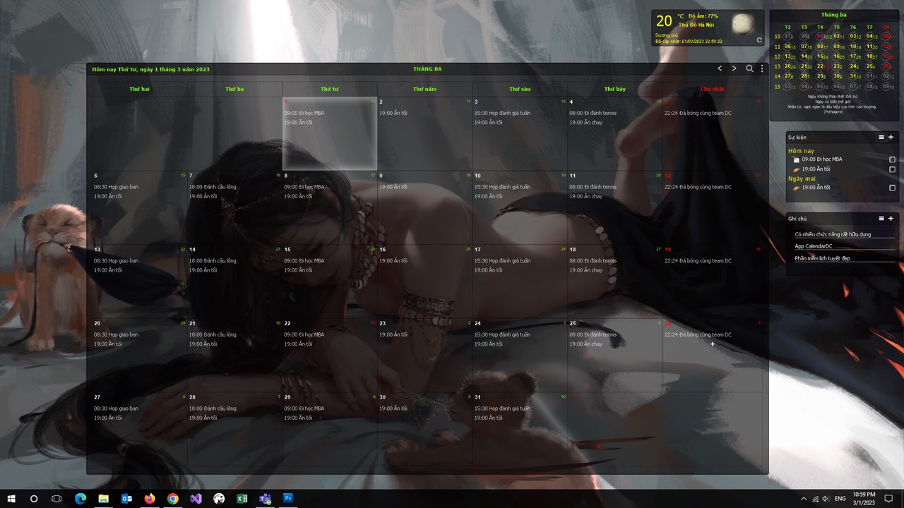 lịch tháng trên màn hình máy tính có kèm các sự kiện