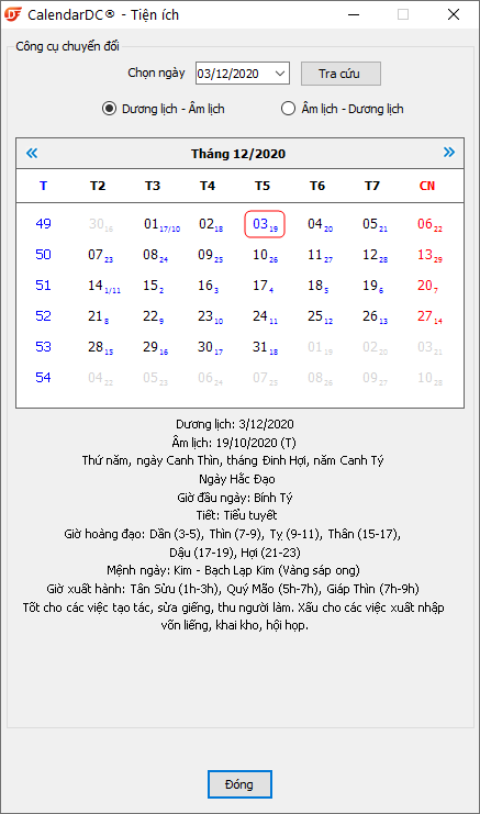 tra cứu lịch vạn niên