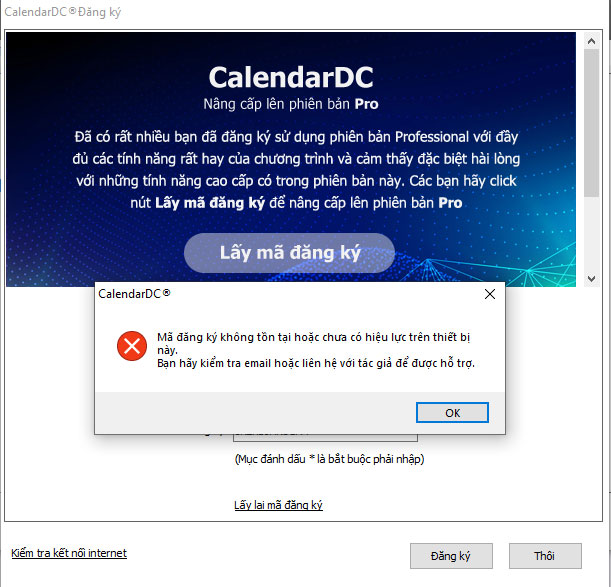 lỗi đăng ký app CalendarDC